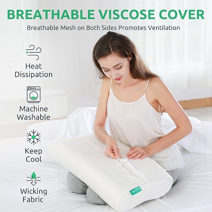 Cervical Pillow for Neck Pain Relief, Memory Foam Neck Pillow for Sleeping, Adjustable Orthopedic Sandwich Pillow, Contour Cooling for Side Back Stomach Sleeper, Queen(23.6"×13.8"×5.2"/4.5")