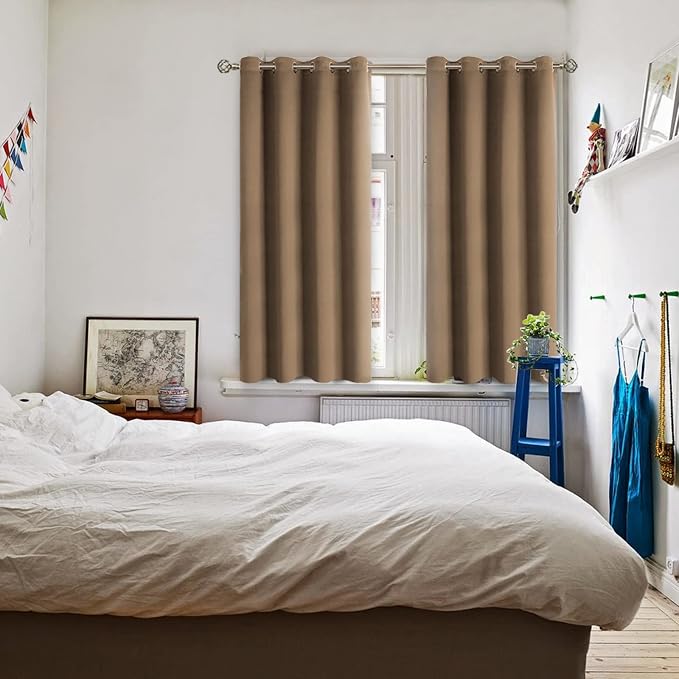 BGment Taupe Blackout Curtains for Bedroom 45 Inch Long - 2 Panels | Grommet Top, Black Out, Room Darkening, Sunblock, Thermal Insulated, Window Drapes for Kids Boys Room, 52x45 Inch