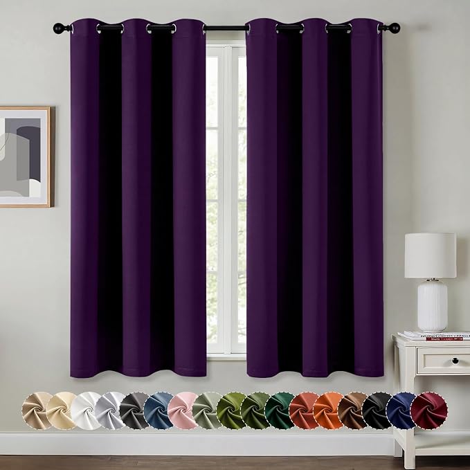 MIULEE Blackout Curtains for Bedroom 2 Panel 40 x 63 Inch Long Royal Purple | Thermal Insulated, Living Room Darkening Grommet Drapes, Noise Reducing, Light Blocking Window Treatments