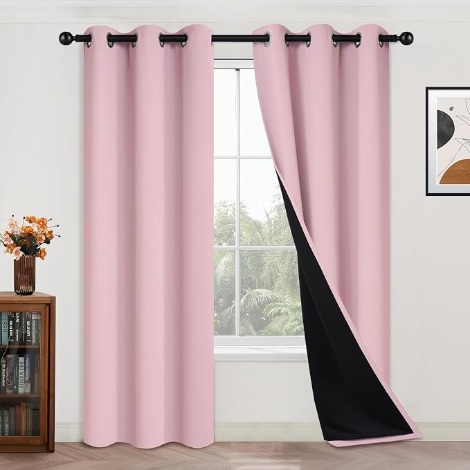 Yakamok Pink 100% Blackout Curtains 84 Inches Long for Bedroom 42" Wide | Blackout Curtain Panels for Bedroom, 2 Thick Layers Grommet Top Thermal Insulated Drapes with Black Liner for Living Room