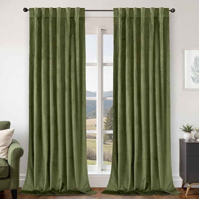 BGment Sage Green Velvet Curtains 120 Inches Long for Living Room, 2 Panels | Back Tab Rod Pocket, Long Curtains, Thermal Insulated, Soundproof, Elegant Decorative Drapes for Bedroom, 52 x 120 Inch