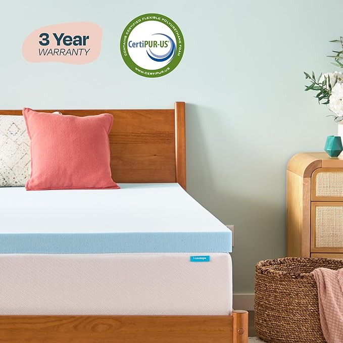 Linenspa Memory Foam Mattress Topper, Twin Size - 3 Inch Gel Infused Memory Foam - Plush Feel - Cooling and Pressure Relieving - CertiPUR Certified