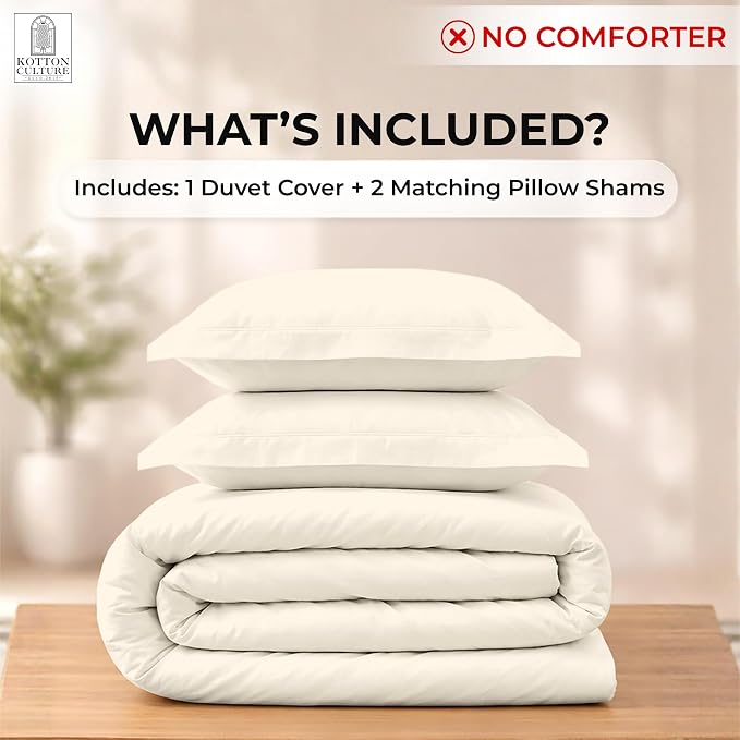 3 Pc Duvet Cover King Size Set-100% Egyptian Cotton 600 Thread Count Ultra Soft Premium Durable Comforter Cover Zipper Closure & Corner Ties - (Ivory, 104" X 94")