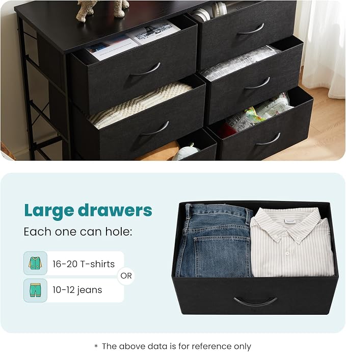 OLIXIS 6 Drawers Storage Organizers Units, Closet Organizers and Storage for Clothes, Fabric Storage Drawer TV Stand for Living Room, Chest of Dresser in 31.5" D x 11.8" W x 31.5" H, Black | Anti-Tip Design, Chest of Drawers with Wooden Top & Sturdy Fr...