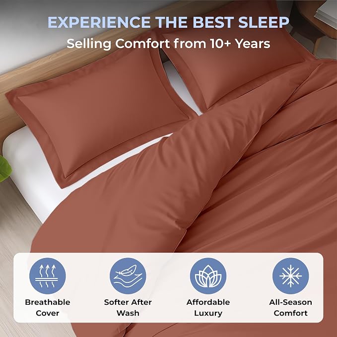 3 Pc 120"x120" Duvet Cover Set Super King Plus/Super Oversize King 100% Egyptian Cotton - 600 TC Comforter Cover, Zipper Closure & Corner Ties - Fits Only Large Inserts -Burnt Orange