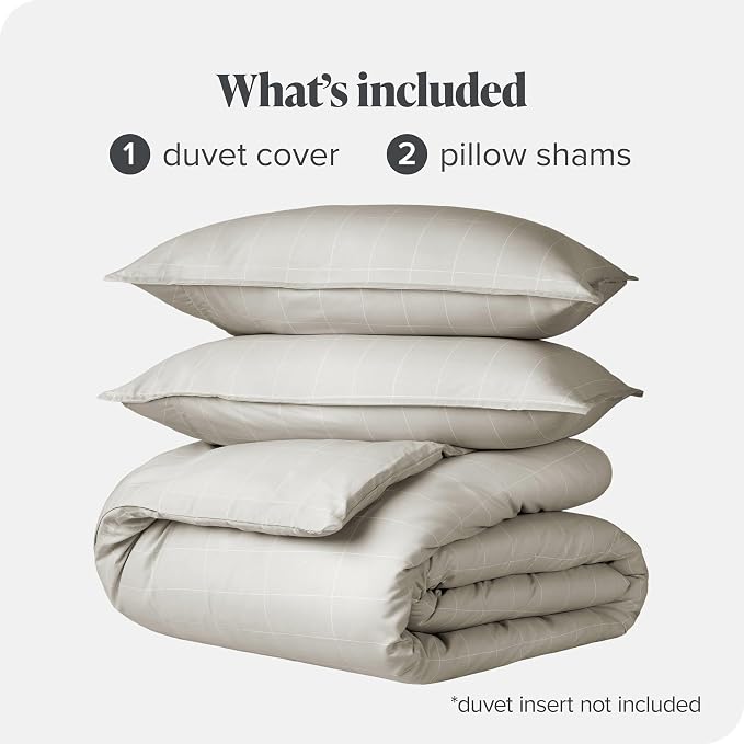 Bare Home Duvet Cover Set 1800 Ultra-Soft (Queen, Grid – Stone/White) | Lightweight, Cooling, Breathable, Premium 1800 Ultra-Soft, All-Season