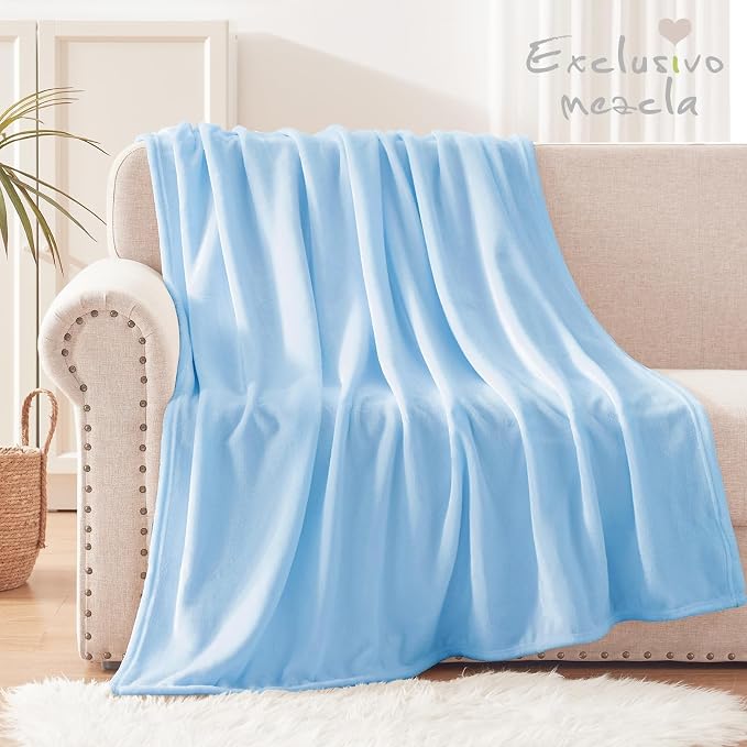 Exclusivo Mezcla Soft Fleece Throw Blanket for Couch, Ice Blue | 50x60 Inches, Double-Sided Brushed Flannel, Lightweight Plush Cozy Blanket for Home Decor, All Season, Machine Washable