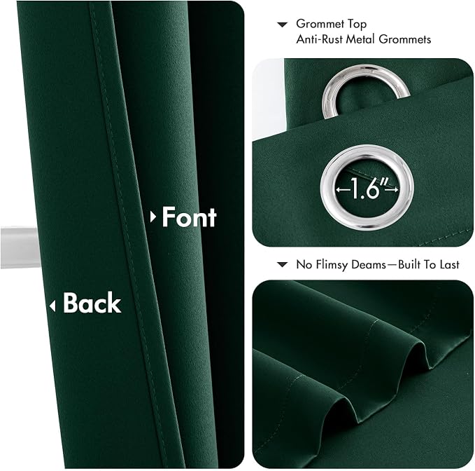 MIULEE Blackout Curtains for Bedroom 2 Panel 50 x 84 Inch Long Hunter Green | Thermal Insulated, Living Room Darkening Grommet Drapes, Noise Reducing, Light Blocking Window Treatments