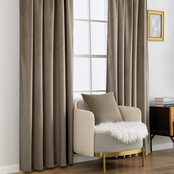 MIULEE Taupe Velvet Curtains 52x84 inches Luxury Blackout Curtains | Thermal Insulated, Super Soft Window Drapes for Bedroom Living Room, Rod Pocket & Back Tab
