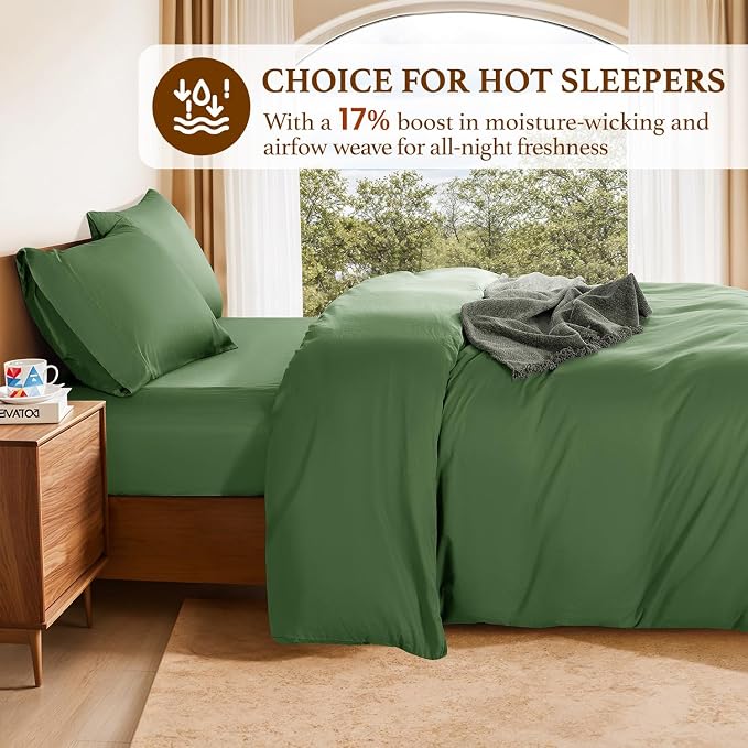 DEITAS 100% Cotton King Duvet Covers 3 Piece,1200 Thread Count，Olive Green | Luxury Egyptian Cotton Comforter Cover With Zipper Closure, Ultra Cooling Breathable, Hotel Bedding Duvet Covers