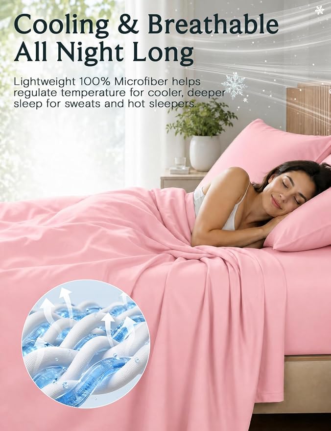 Cal King Size Sheets Set, Cooling & Soft Deep Pocket Bed Sheets, 4PC | LuxClub Silky Fitted Sheet & Pillowcase Sets, Breathable Hotel Luxury Bedding for Mattress Wrinkle Free, Baby Pink