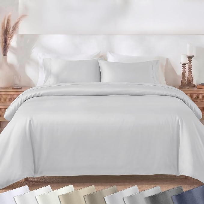 California Design Den Luxury King Size Duvet Cover Set, Silver | Soft 400 Thread Count 100% Cotton Sateen Backed by GH Seal, Duvet Cover & Pillow Sham 3 Pc Set, Button Closure & Corner Ties