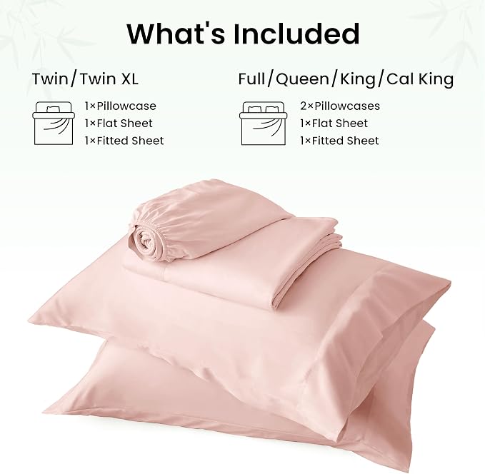 Love's cabin 3 Piece Twin Sheet Set, 100% Rayon Derived from Bamboo, Cooling & Breathable, Soft Silky Deep Pocket up to 16", Hotel Luxury Bedding for Hot Sleepers, Pink
