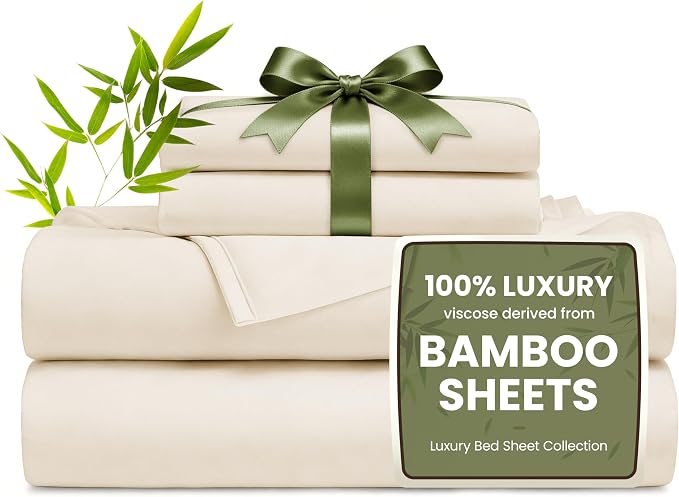 Love's cabin 3 Piece Twin XL Sheet Set, 100% Rayon Derived from Bamboo, Cooling & Breathable, Soft Silky Deep Pocket up to 16", Hotel Luxury Bedding for Hot Sleepers, Beige
