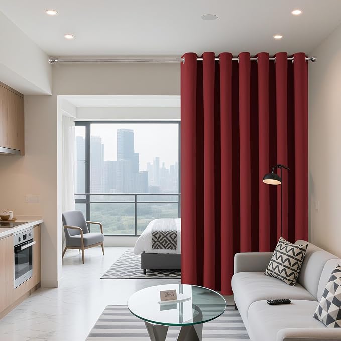 Joydeco Blackout Patio Sliding Door Curtains, Privacy Room Divider Curtains | Extra Wide Thermal Blackout Curtains for Bedroom Living Room, Curtain for Patio Door (Burgundy Red, 60Wx90L, 1 Panel)
