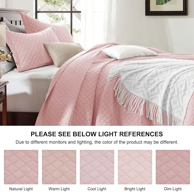 SunStyle Home Twin Quilt Set, Lightweight Bedding Summer Bedspreads,Pink | Soft Coverlet With 2 Pillow Shams,Morden Style Quilts for All Season, Suitable for Bed,Couch,Bedroom,Guest Room,68"X86"