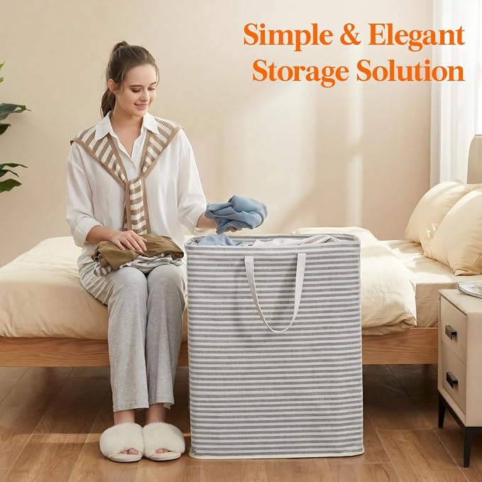 Lifewit 125L Large Collapsible Laundry Basket with Extended Handles, Grey | Foldable Laundry Hamper, Tall Dirty Clothes Basket, Waterproof, Freestanding Design for Bedroom, Bathroom, College Dorm