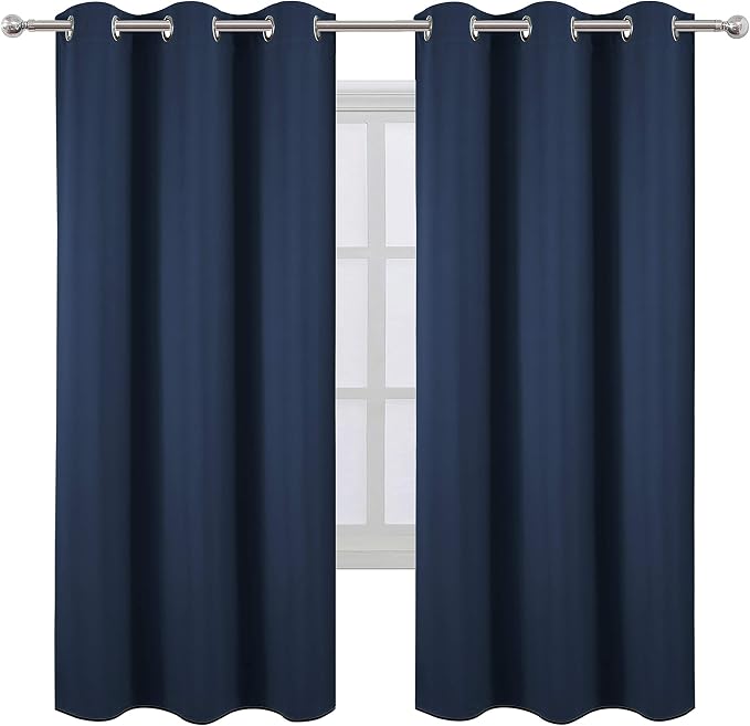 Navy Blue Thermal Blackout Curtains/42 x 72 Inch/Set of 2 Panels Room Darkening Curtains for Bedroom