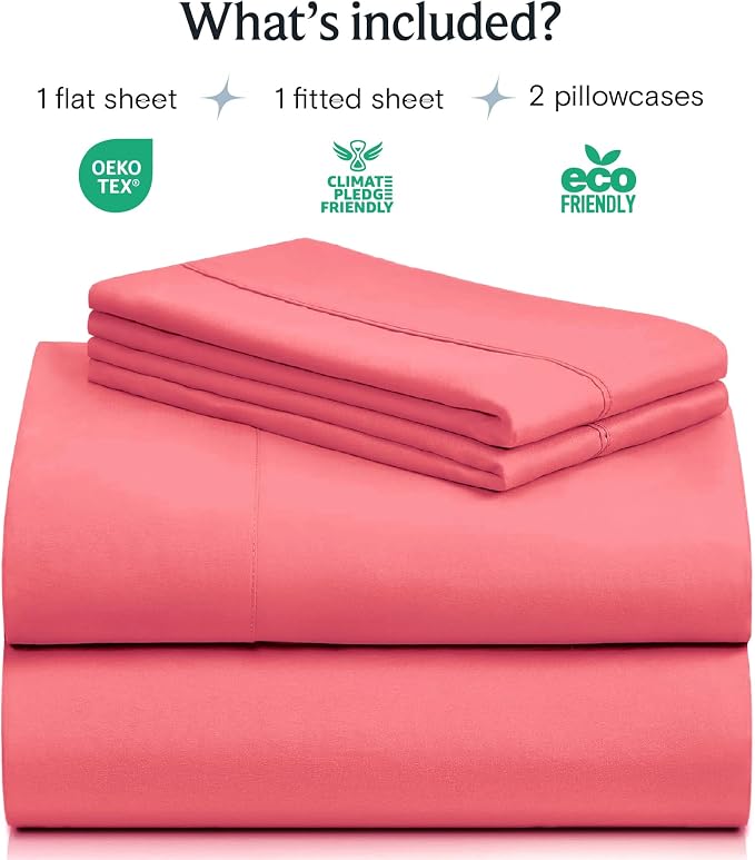 LuxClub King Size Sheets Set, Cooling & Soft Deep Pocket Bed Sheets, 4PC | LuxClub Silky Fitted Sheet & Pillowcase Sets, Breathable Hotel Luxury Bedding for Mattress Wrinkle Free, Vermilion