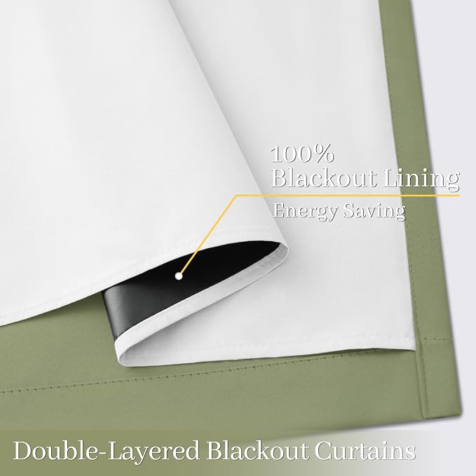 Yakamok Sage Blackout Curtains 96 Inches Long for Bedroom 40" Wide 2 Panel | Blackout Curtain Panels for Bedroom, 2 Thick Layers Grommet Top Thermal Insulated Drapes with White Back for Living Room