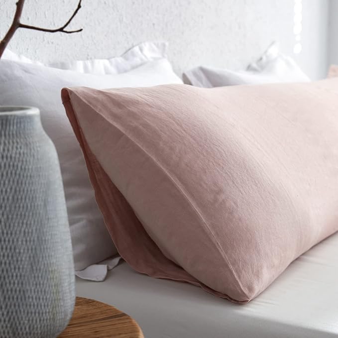 Simple&Opulence Body Pillow Cover 20" x 54",100% Pure Linen, Ultra Soft and Breathable, Body Pillowcase with Envelope Closure for Adults(Dusty Pink)