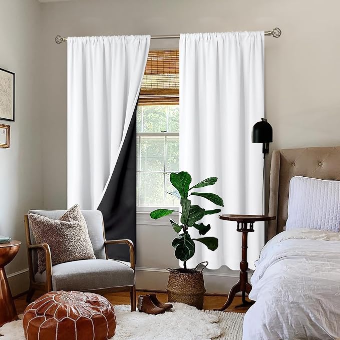 BGment White Blackout Curtains for Bedroom 80 Inch Long 2 Panels | Thermal Insulated Black Out Curtains, Room Darkening Soundproof, Rod Pocket Window Curtains for Living Room, 52 x 80 Inch