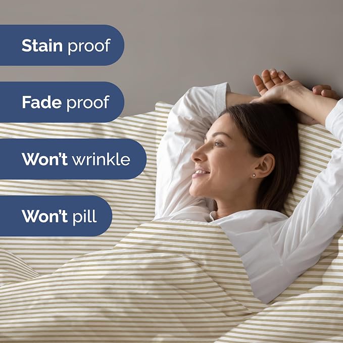Duvet Cover Full Size - 3 Piece with Zipper Closure - Beige Stripes | Extra Soft, Breathable, Full Duvet Cover 80" x 90" with 2 Pillow Shams, Zipper Closures & Ties, Women, Men, Kids & Teens