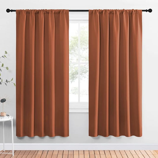 NICETOWN Blackout Curtains and Drapes - Thermal Insulated Solid Rod Pocket Blackout Draperies/Panels (Burnt Orange, 1 Pair, 52 by 72 inches)