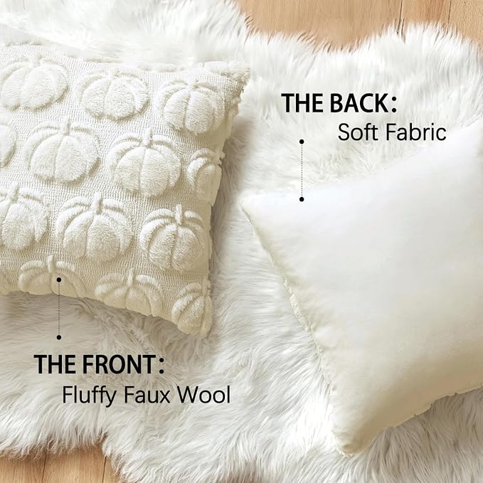MIULEE Fall Pillow Covers Pumpkin Fall Decor 18x18 Cream White | Set of 2 Fall Decorations for Home, Plush Faux Fur Farmhouse Accent Pillowcases, Porch Sofa Couch Cushion Bed Livingroom