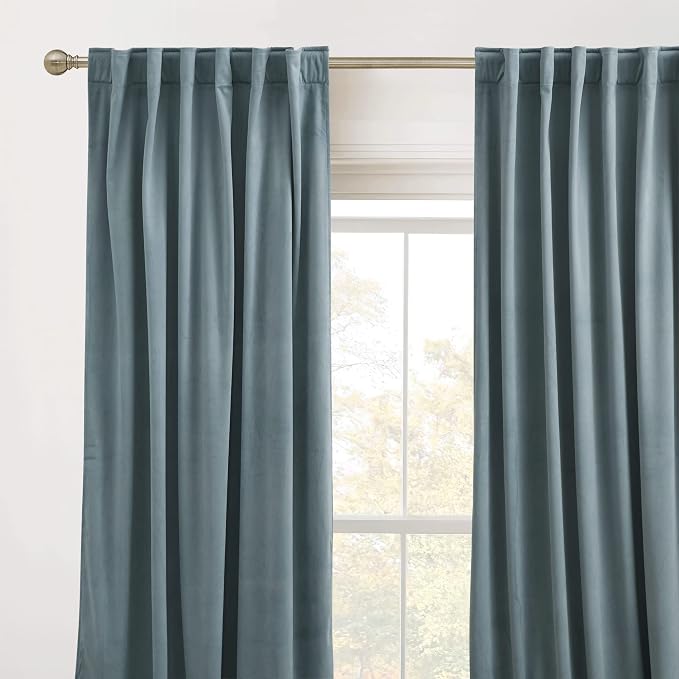 RYB HOME Stone Blue Velvet Thermal Doorway Curtains 84 inches Long | Privacy, UV Heat Blocking, Room Darkending, Rod Pocket Back Tab, Decorative Drapes for Nursery Dormitory, W42 x L84, 2 Panels