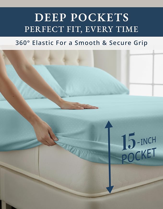 LANE LINEN King Top Sheets Only 100% Egyptian Cotton Sateen - Blue Sky | King Size Bed Sheets Deep Pockets - 4-Piece Set, For A Luxurious Night's Sleep, For Guests And Everyday Use, Plush