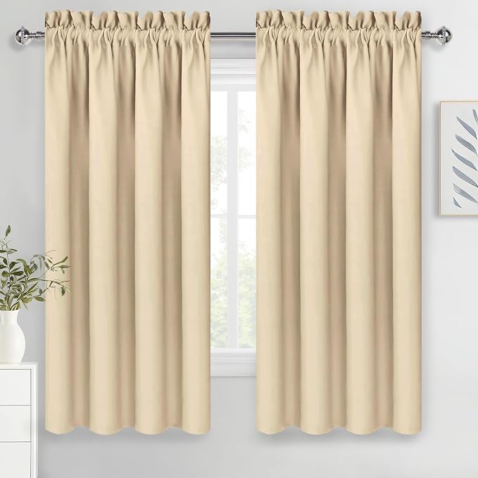 DWCN Wide Blackout Curtains for Bedroom Living Room 70 x 72 Inch Long Beige | 2 Panels Set, Room Darkening, Thermal Insulated, Light Blocking, Rod Pocket Drapes, Noise Reducing Window Treatments