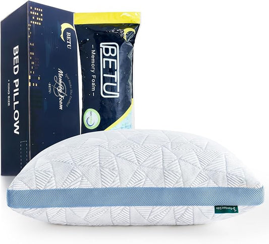 BETU Cooling Pillow Queen Size, Shredded Memory Foam Cool Pillow for Hot Sleepers, Adjustable Firm Soft Support Bed Pillows Perfect for Back Neck Pain and Side Sleeping with Pillow Case Cover, Blue