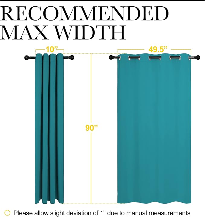 NICETOWN Room Darkening Curtains, 2 Panels, W55 x 90-inch, Peacock Teal | 90 inch Length, Thermal Insulated Grommet Blackout Curtains for Modern Casual Elegant Bedroom Kids Room Theme Decoration