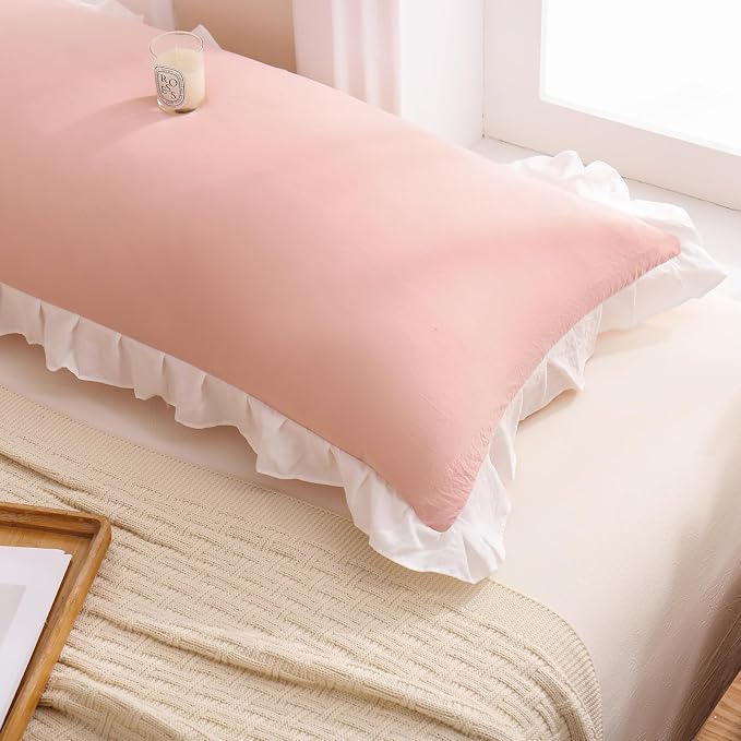 Merryword Pink Pillow Shams Pink and White Reversible King Pillowcases Cute Pillow Cover Set of 2 Soft Shabby Chic Ruffled Pillowcases 2 Pack (King (20''x36''), Pink White)