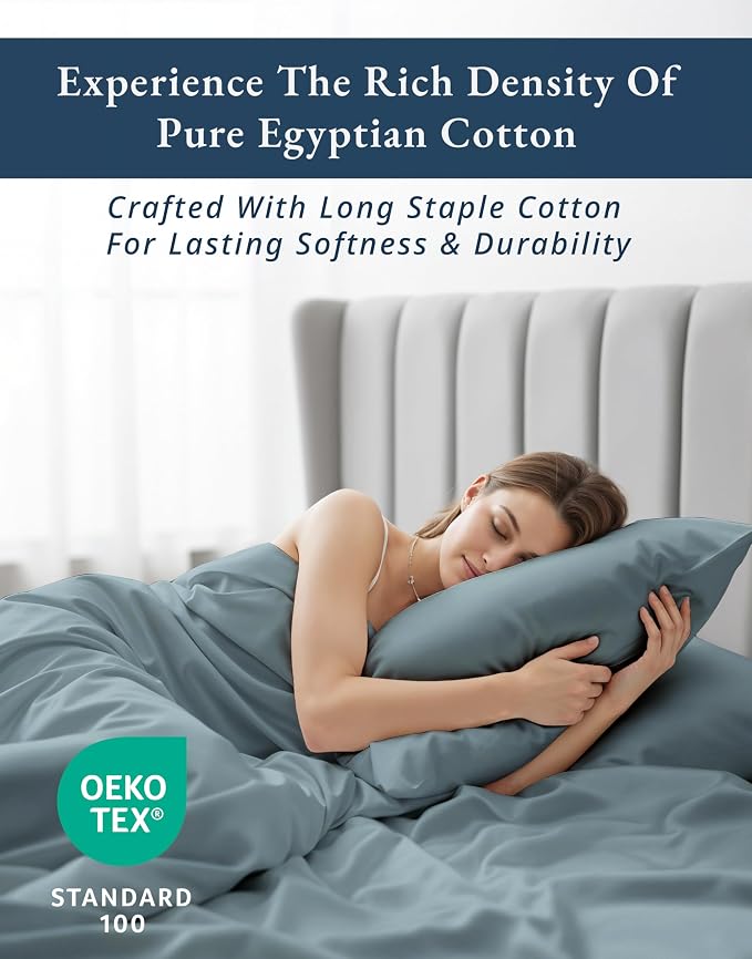 LANE LINEN Twin Size Sheets 100% Egyptian Cotton Sateen - French Blue | Twin Sheets Cotton - 3-Piece Set, Ideal For Dorms And Guest Beds, For Guests And Everyday Use, Guest-Ready Comfort
