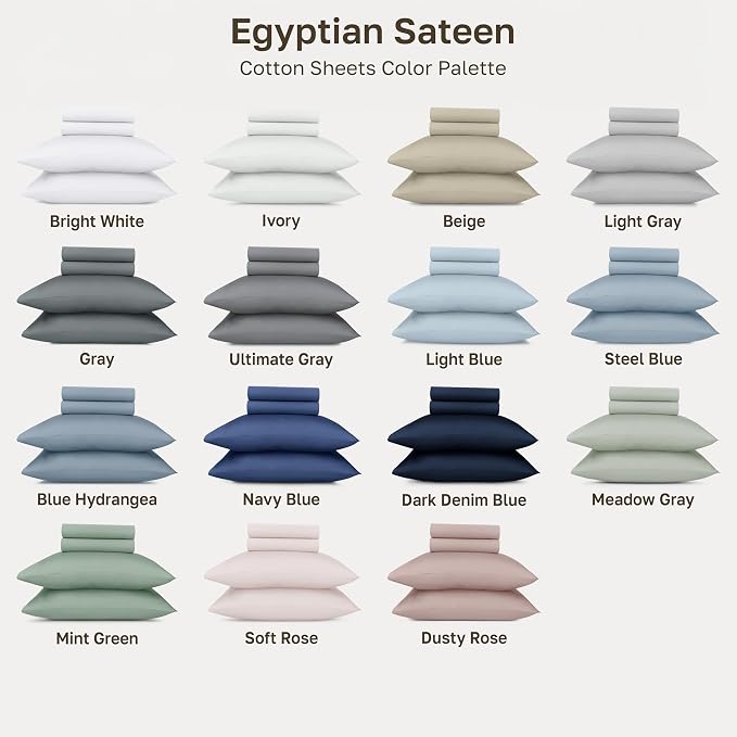 California Design Den 100% Egyptian Cotton Queen Size Sheets Deep Pocket | Backed by Good Housekeeping Seal, Light & Airy Soft Sateen, 16" Deep Pocket Set, All-Around Elastic, Easy Care -Soft Rose