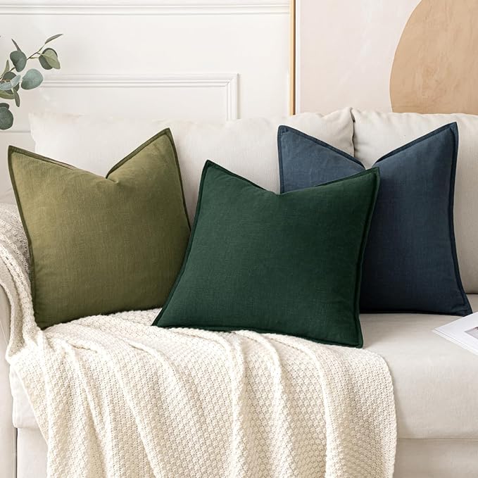 MIULEE Decorative Linen Pillow Covers 20x20 Inch Dark Green | Boho Farmhouse Christmas Couch Throw Pillows for Bed, Pack of 2 Accent Modern Pillowcases, Sofa Livingroom Home Decor