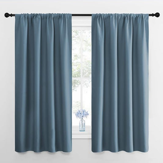 NICETOWN RV Blackout Curtains for Camper Windows, Smoky Blue, 29" Wide by 50" Long, 2 PCs, Short Blackout Curtains & Drapes, Thermal Insulated Blackout Curtain Panels for Kids Room, Play Room