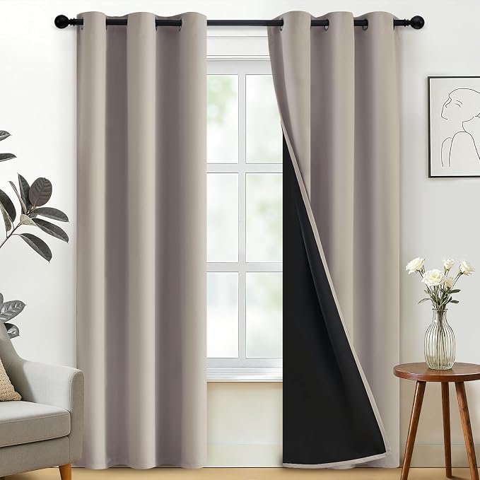 SimpleHome Natural 100% Blackout Curtains Room Darkening Living Room 84L | Curtains for Bedroom,Thermal Insulated Grommet Window Drapes,Curtains for Living Room with Black Back,38 x 84 Inch,2 Panels