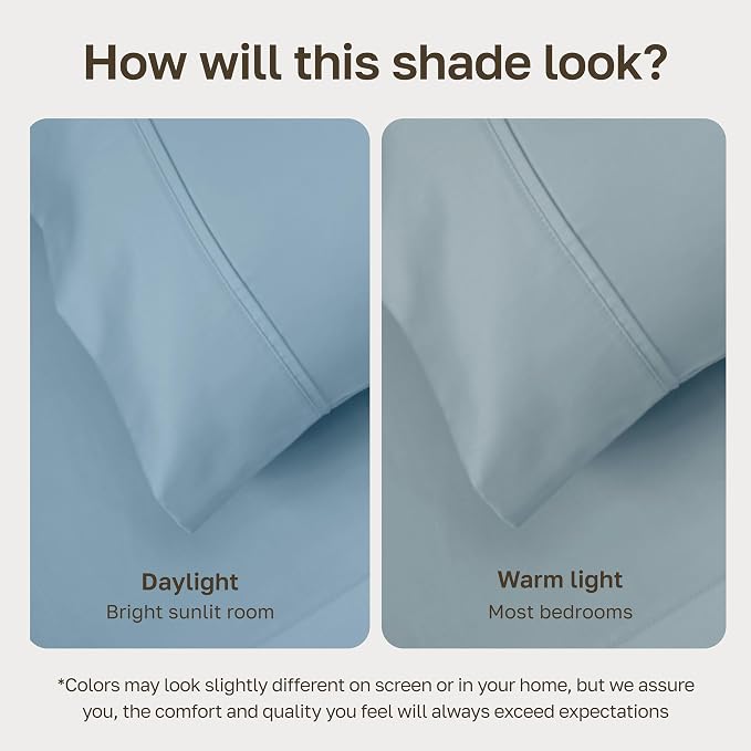 California Design Den 100% Cotton Sateen Bed Sheets Queen Size, Sky Blue | 400 Thread Count Backed by Good Housekeeping Seal, 16" Deep Pocket, All-Around Elastic, Durable, Easy Care, 4 Pc Set