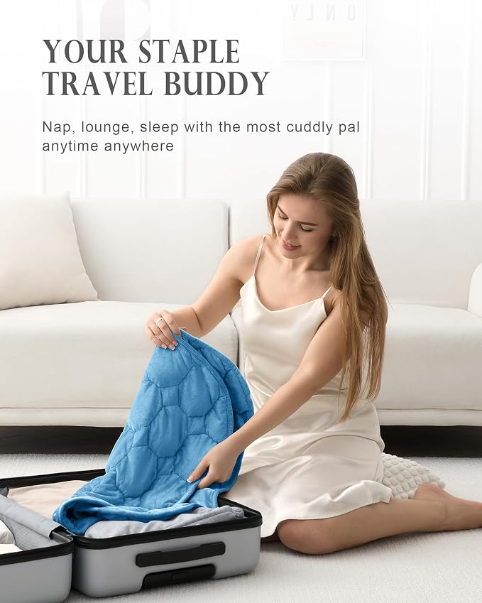 Cottonblue Small Weighted Lap Blanket 7lbs for Adults Teens 24"x29", Cozy | Soft Crystal Velvet Weighted Blanket Pad, Washable Portable Mini Travel Blankets for Relaxation All Season Used, Dark Blue