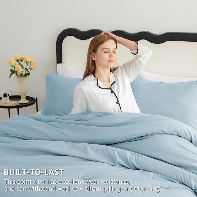 Twin Comforter Set, 2 Pieces Down Alternative Bedding, Light Blue | 270 GSM Twin XL College Dorm Comforter with 4 Corner Ties Use as a Duvet Insert, OEKO-TEX Certified, 1 Pillowcase, 68 x 88 in