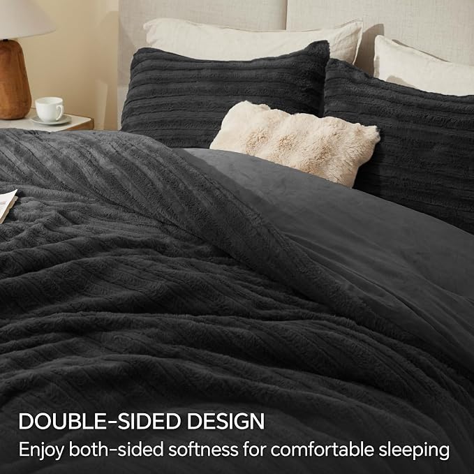BEDELITE Faux Fur Twin/Twin XL Comforter Set, Fluffy Bed Set, Black | Super Soft & Warm, Luxury Fuzzy Cozy Comforter for Winter, Heavy Plush Bed set, with 1 Pillowcase