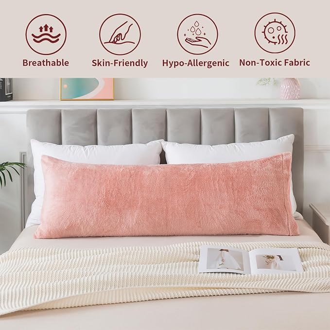 WhatsBedding Memory Foam Body Pillow with Cover, Long Bed Pillow for Adults | Removable Plush Fuzzy Envelope Closure, Firm Support for Side Sleepers, Reading & naps, Large Size Fits All, Relieves Pain