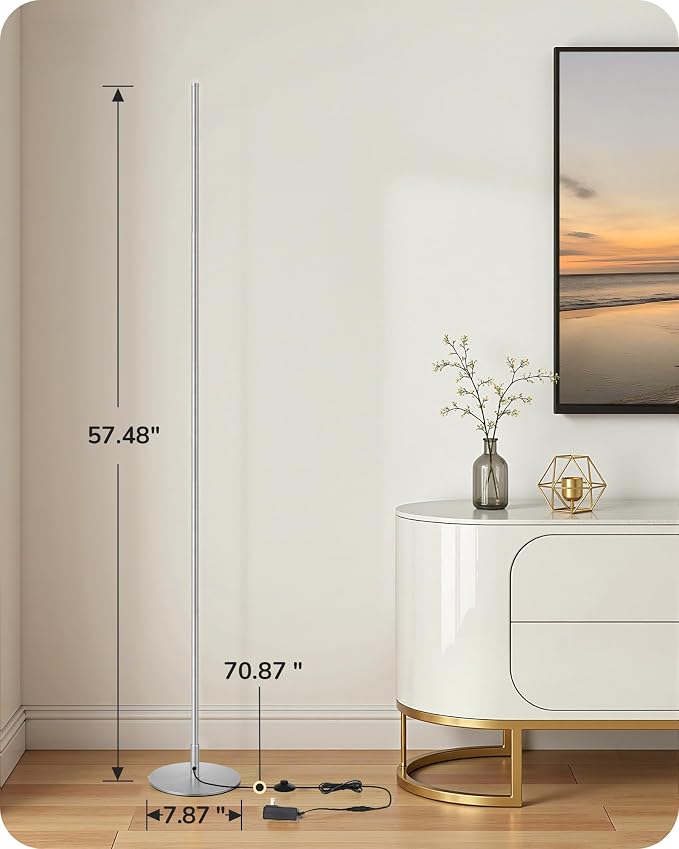EDISHINE 2 Pack 57.5” Corner Lamp with Remote, Stepless Dimmable & 7 CCT | 2700-6000K, Foot Switch, Tall Corner Lamp for Bedrooms, Living Rooms, Offices, Sturdy Base, Silver