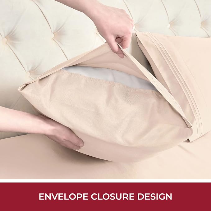 Mellanni Iconic 4-Piece, Ultra Soft Sheet Set (RV/Short Queen, Beige) | 10M+ Sleepers. Lab-tested: Sleeps Cool, Stays Bright, Strong, Smooth. Good Housekeeping Best Bedding, 7 yrs running.