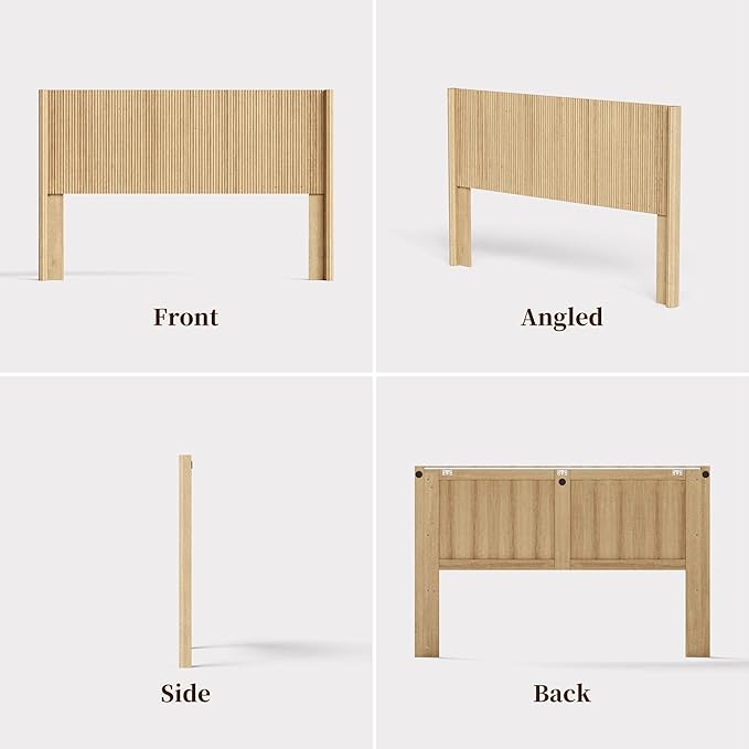 Queen Size Headboard Only, Modern Fluted Wall-Mounted Head Board with Lighting, Boho Wood Bed headboard Stylish Bedroom Decor, Natural