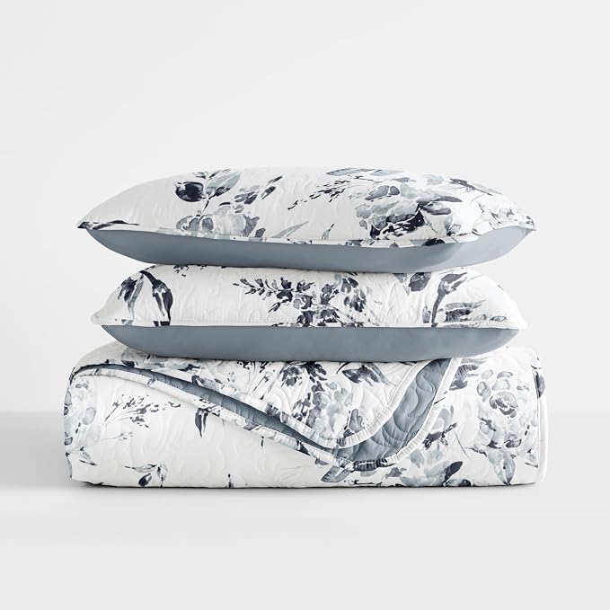 Merit Linens 3 Piece Quilt Set - Super Soft - Lightweight - All Season Quilted Coverlet - Timeless Patterns - King/Cal-King Light Blue