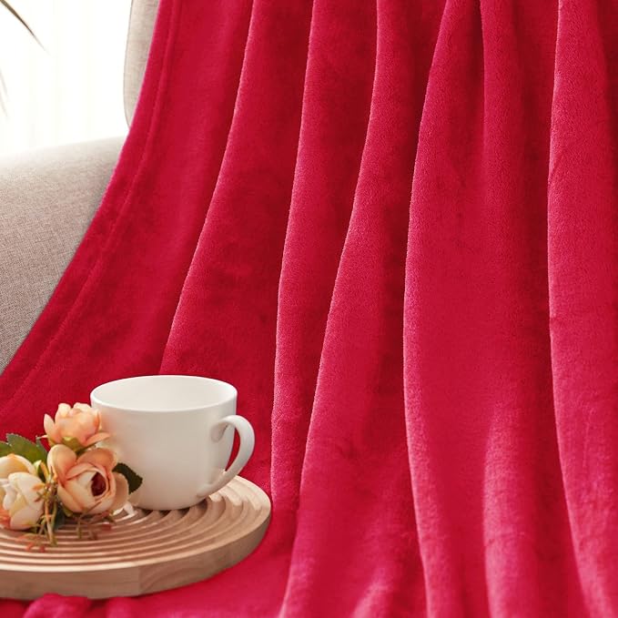 Exclusivo Mezcla Soft Fleece Throw Blanket for Couch, Red | 50x60 Inches, Double-Sided Brushed Flannel, Lightweight Plush Cozy Blanket for Home Decor, All Season, Machine Washable